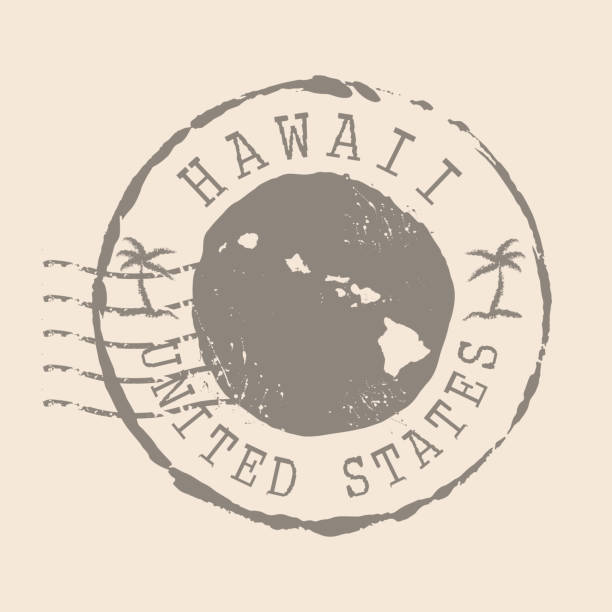 ilustrações, clipart, desenhos animados e ícones de carimbo postal do havaí. selo de borracha silhueta do mapa.  design retro travel. seal map hawaii dos estados unidos grunge para o seu design.  eps10 - hawaii islands map island cartography