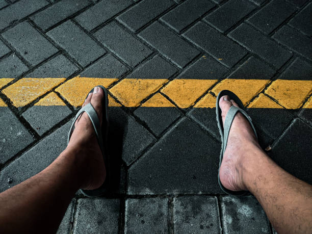 istock Yellow line in the parking lot 1440781357