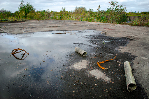 Brownfield land, site of former chemical factory manufacturing pesticides, recently demolished.