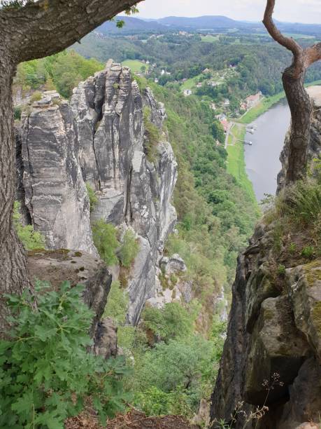 istock Sandstone mountains, Bastei, Lohmen, Erzgebirge, Germany, rocks with river Elbe 1440782826