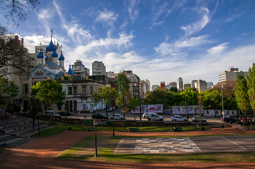 Buenos Aires, Argentina – October 23, 2010: The Russian Orthodox Church of the Holy Trinity in Buenos Aires, seen from Parque Lezama