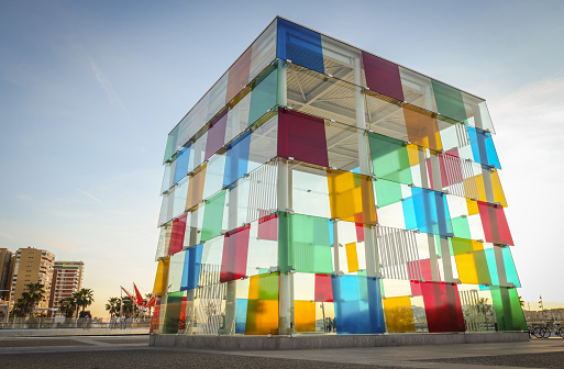 MALAGA, Spain – March 28, 2015: Centre Pompidou Malaga, The Centre Pompidou, The cube, Pop up museum, Malaga, Andalusia, Spain.