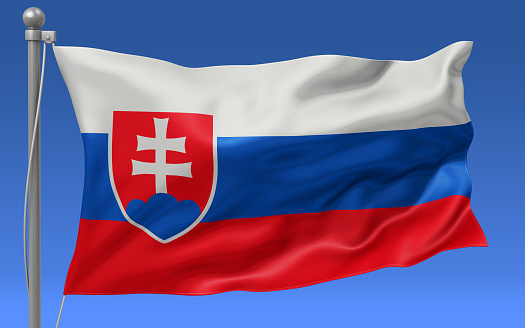Slovakia flag waving on the flagpole on a sky background