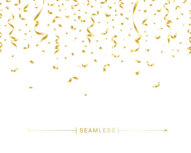 istock Golden Party doodles seamless vector border. Abstract hand drawn gold foil shapes repeating pattern. Twirls, confetti, for card decoration, kids birthday, footer, party invitation 1440790928