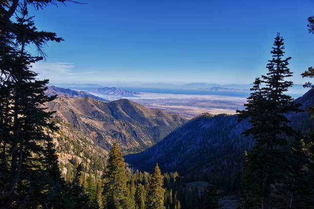 The Great Salt Lake from Deseret Peak views hiking Stansbury Mountains, Rocky Mountains, Utah. United States. The Great Salt Lake from Deseret Peak views hiking Stansbury Mountains, Rocky Mountains, Utah. United States. tooele stock pictures, royalty-free photos & images