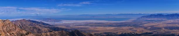 The Great Salt Lake from Deseret Peak views hiking Stansbury Mountains, Rocky Mountains, Utah. United States. The Great Salt Lake from Deseret Peak views hiking Stansbury Mountains, Rocky Mountains, Utah. United States. tooele stock pictures, royalty-free photos & images