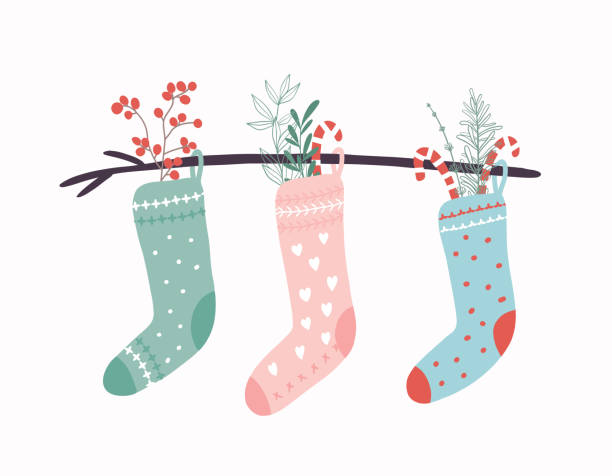 ilustrações de stock, clip art, desenhos animados e ícones de christmas stockings. - hard candy candy pink wrapping paper