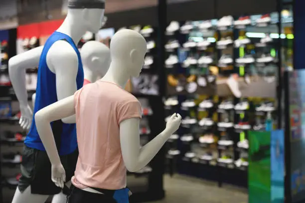 Mannequin at sports store, copy space