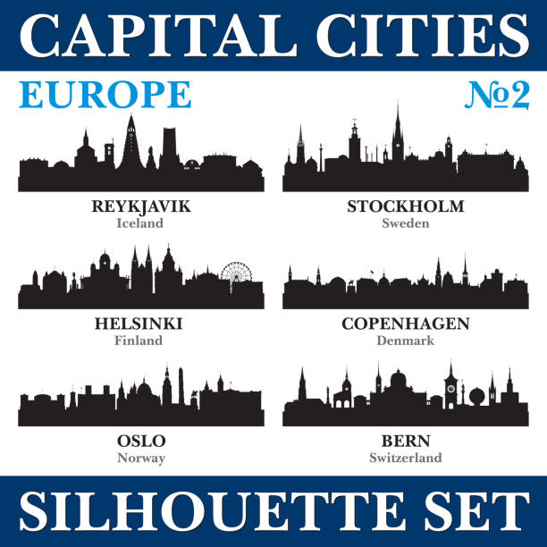 skyline der hauptstädte festgelegt. europa. teil 2 - helsinki stock-grafiken, -clipart, -cartoons und -symbole