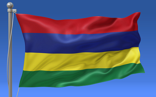 Mauritius flag waving on the flagpole on a sky background