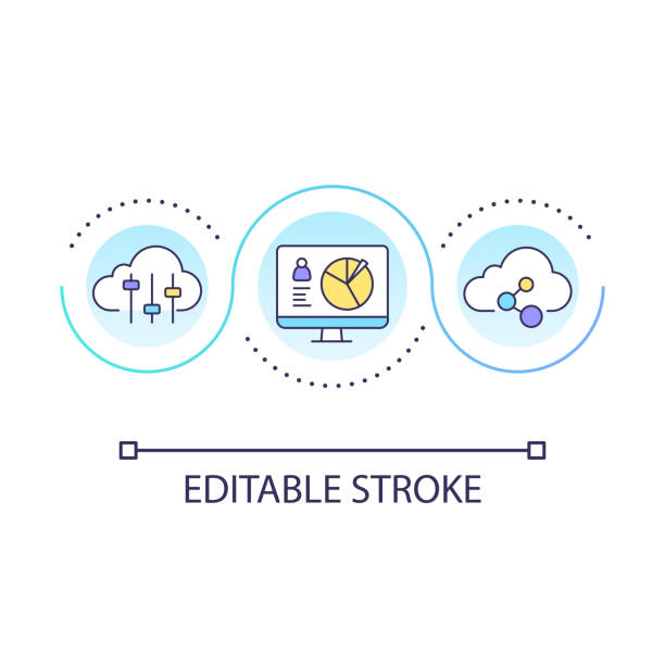 Virtual storage for personal data loop concept icon Virtual storage for personal data loop concept icon. Cloud computing. Information analytics abstract idea thin line illustration. Isolated outline drawing. Editable stroke. Arial font used cloud complexity stock illustrations