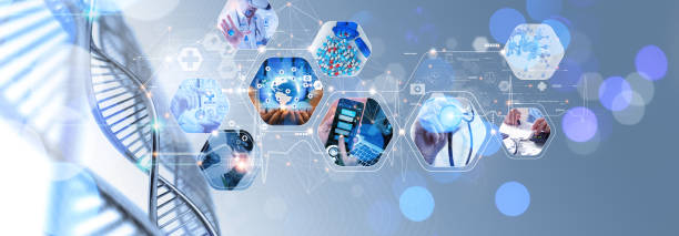 Doctor with virtual globe  healthcare network connection concept.Science and medical innovation technology future sustainable smart services and solutions in global research networks. stock photo