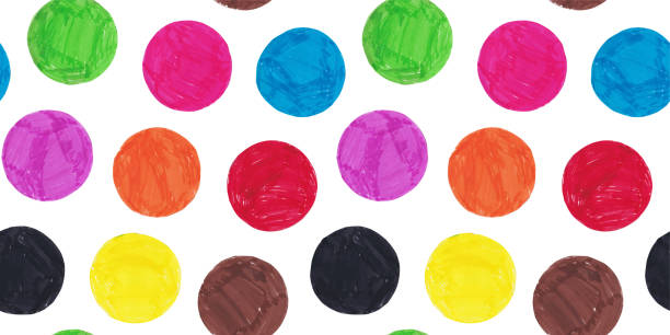 Marker Painted Circles Vector Illustration Seamless Pattern - Pixel Perfect Vector Seamless Pattern: Orange, Green, Magenta, Blue, Red, Purple, Brown, Yellow and Black Filled Circles pen and marker stock illustrations