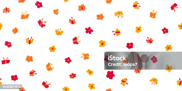 istock Hand Drawn Butterflies & Flowers - Pixel Perfect Seamless Pattern 1440801974
