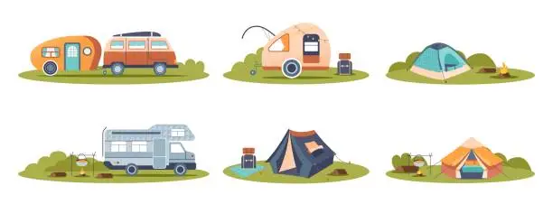 Vector illustration of Camping trailers set