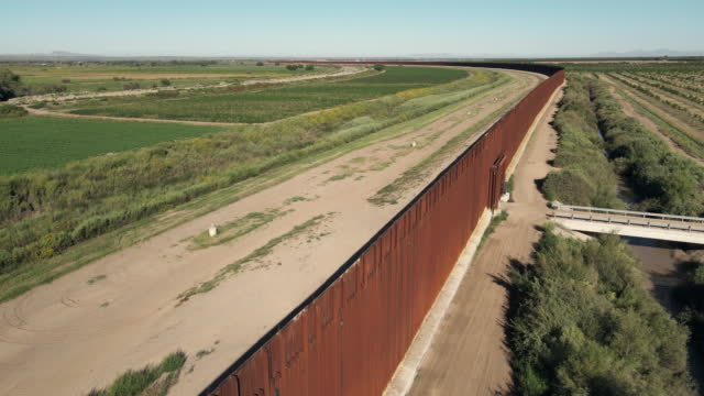 Drone of Fort Hancock Border and Port of Entry at the International Border Wall Between West Texas and the Mexican State of Chihuahua