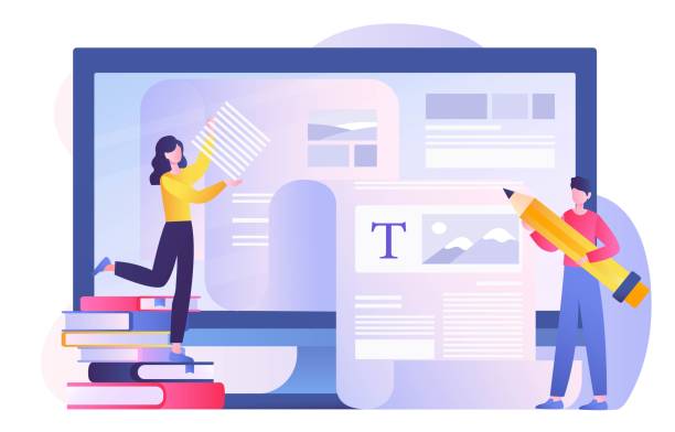 essay writing clip art images Copywriters at workplace Copywriters at workplace. Colleagues and partners write articles, create content. Website promotion on Internet, creative persons. Freelancers and coworkers. Cartoon flat vector illustration essay writing stock illustrations