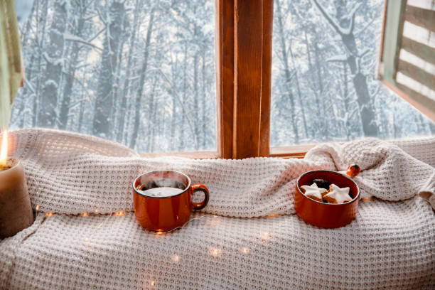 Cozy winter holiday with coffee and cookies