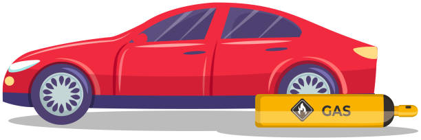 istock Transportation of canister with fuel, container with propane. Pressurized gas cylinder for car 1440813399