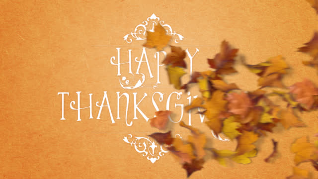 Maple Leaves Getting Blown With Wind and Revealing Happy Thanksgiving Message