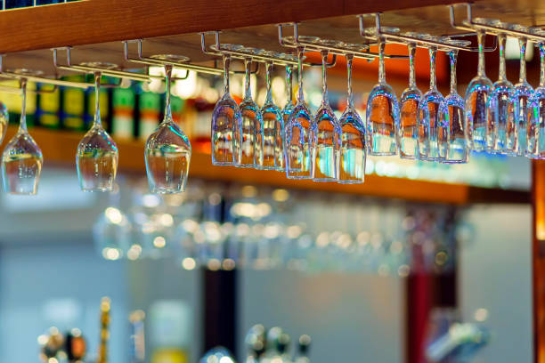 istock Different wine glasses hang over the bar counter 1440815494