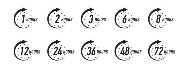 Hours timer vector symbol set black color Hours timer vector symbol set black color style isolated on white background. Clock, stopwatch, cooking time label. 10 eps Number 36 stock illustrations