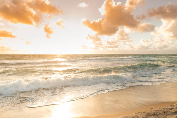 amanecer dorado sobre la costa de palm beach, florida, en noviembre de 2022 - cloud cloudscape above pattern fotografías e imágenes de stock