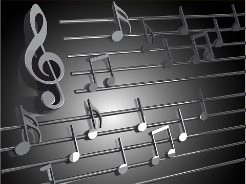 Vector image of musical notes and musical signs of abstract music sheet.Songs concept