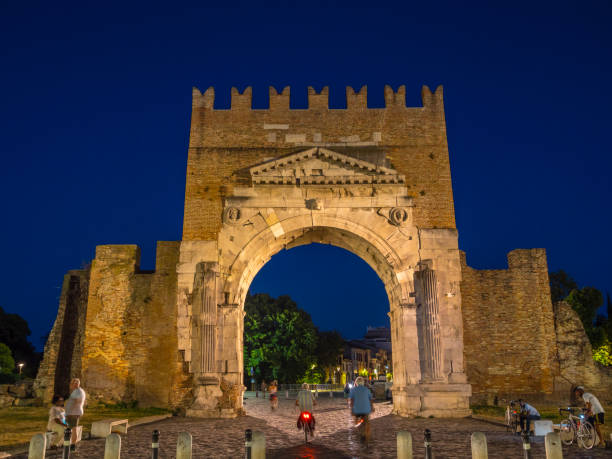 Arch of Augustus in Rimini. Famous destination in Rimini triumphal arch.