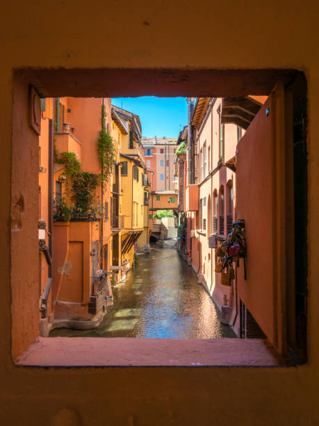 The Moline canal, the second branch of the Reno canal, seen through the window of Via Piella. This place is known as the Little Venice (La Piccola Venezia).