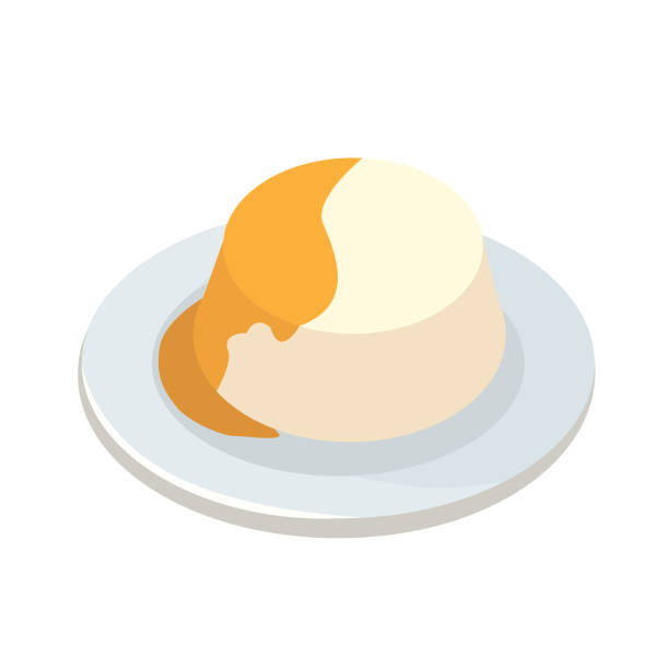 ilustrações de stock, clip art, desenhos animados e ícones de sweet dessert panna cotta with mango and mango syrup. - creme cozinhado