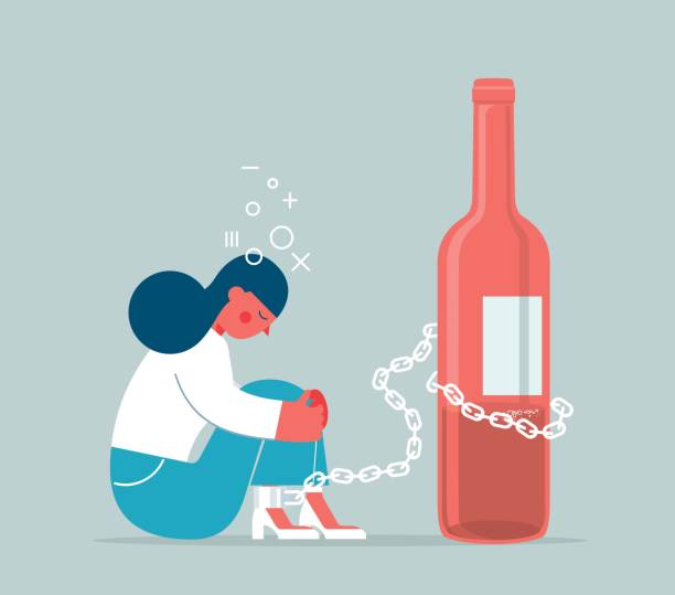 Alcohol addiction - females A sick sad patient man stock alcoholism stock illustrations