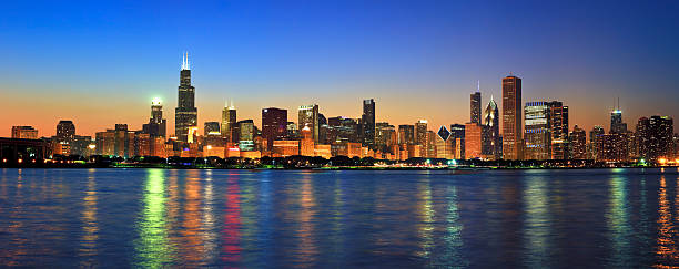 Chicago skyline by night stock photo