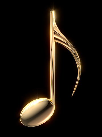 Gold musical note on black