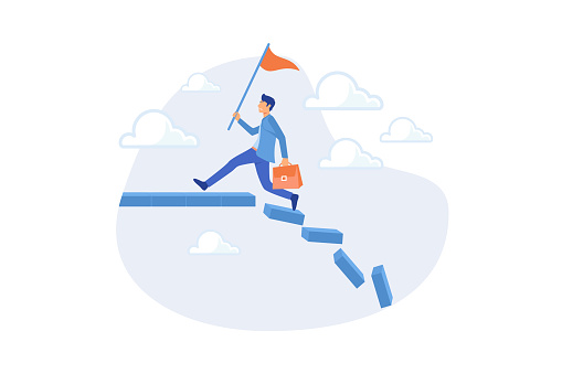 Survive and success in crisis, taking risk to thrive and succeed, courage or confidence to achieve target, effort to overcome challenge concept, flat vector modern illustration
