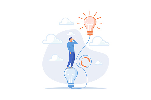 Rethink or think again to make change for better result, thinking new way to solve problem or make decisions, innovation idea to disruption concept, flat vector modern illustration