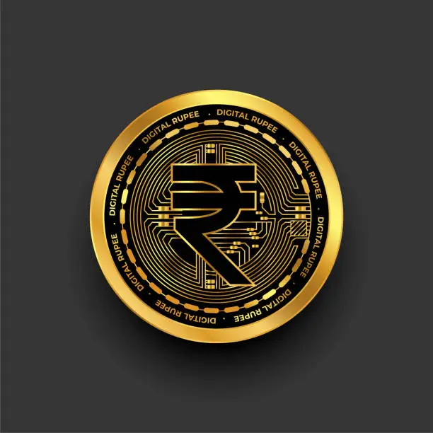 Vector illustration of isolated digital currency symbol of indian rupee on golden coin