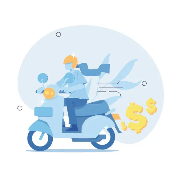 Vector illustration of The new motorbike is very comfortable to ride. Riding a motorbike in the midst of the scarcity and high price of gasoline. Vector Illustration