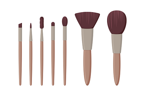 A set of makeup brushes isolated on a white background. vector illustration
