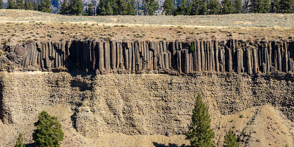 Basaltic columns near calcite spring at Yellowstone national park. USA.