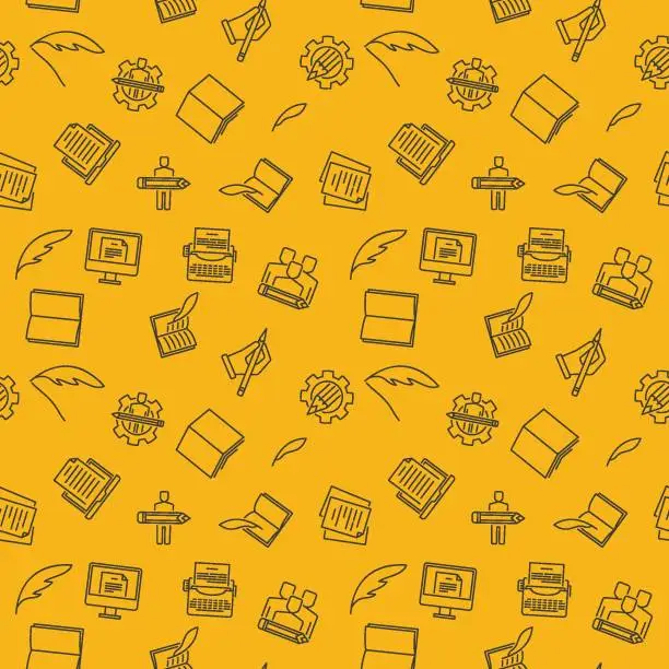 Vector illustration of Copywriting and Rewriting vector yellow seamless pattern