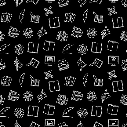 Writing And Copywriting Vector Dark Seamless Pattern Stock Illustration ...