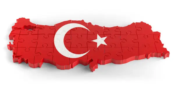 Flag Colors Puzzle Turkiye Map Design. 3d Rendering