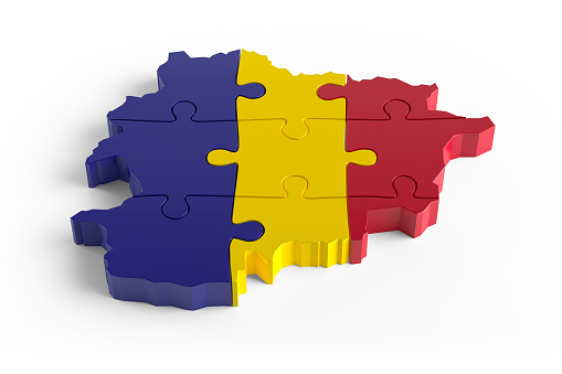 Flag Colors Puzzle Andorra Map Design. 3d Rendering