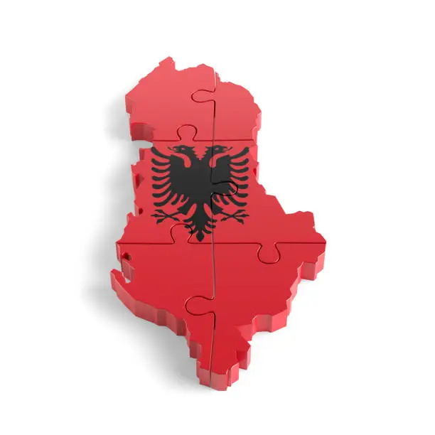 Flag Colors Puzzle Albania Map Design. 3d Rendering