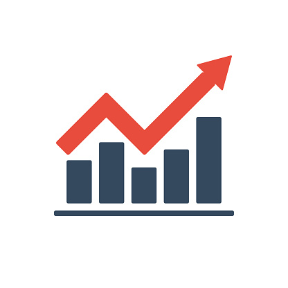 bar chart with rising trend and red arrow, negative or positive dynamic concept