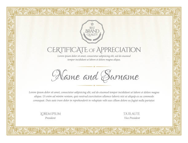 Certificate template. Diploma of modern design or gift certificate. Certificate Template. Diploma of modern design or gift certificate. Frame from guilloche pattern. Elegant and expensive design. Vector illustration. diploma stock illustrations