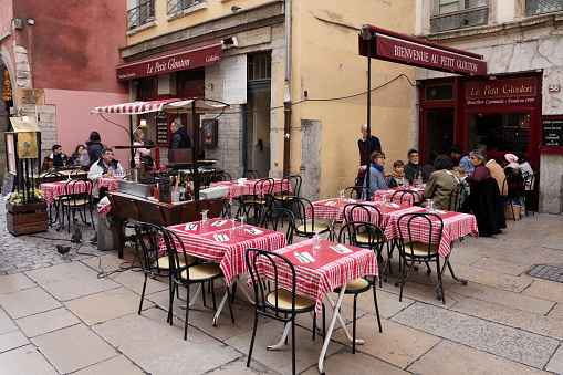 LYON, FRANCE, NOVEMBER 6, 2022 : famous Le Petit Glouton restaurant in Lyon, France
