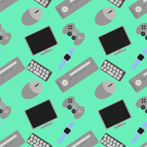 istock Paternal on a green background of technology, mouse keyboard and monitor 1440901828