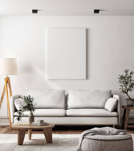 istock Mock up interior space living room with template poster on wall. 1440901943
